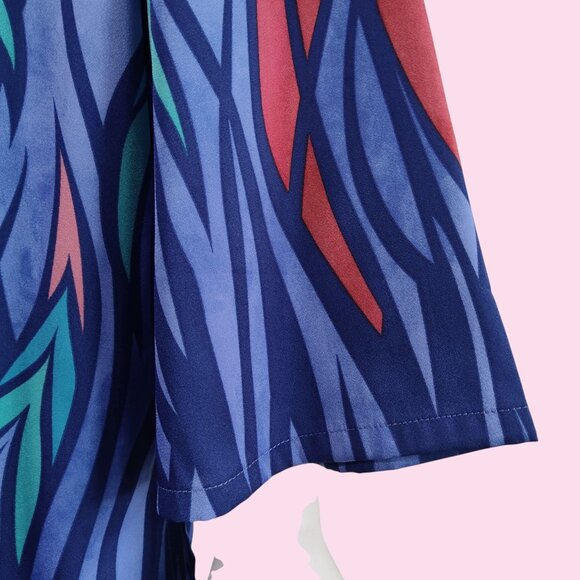 Bob Mackie Wearable Art Botanical Floral Fantasy Rust Periwinkle Tunic Top Sz M - Picture 6 of 8